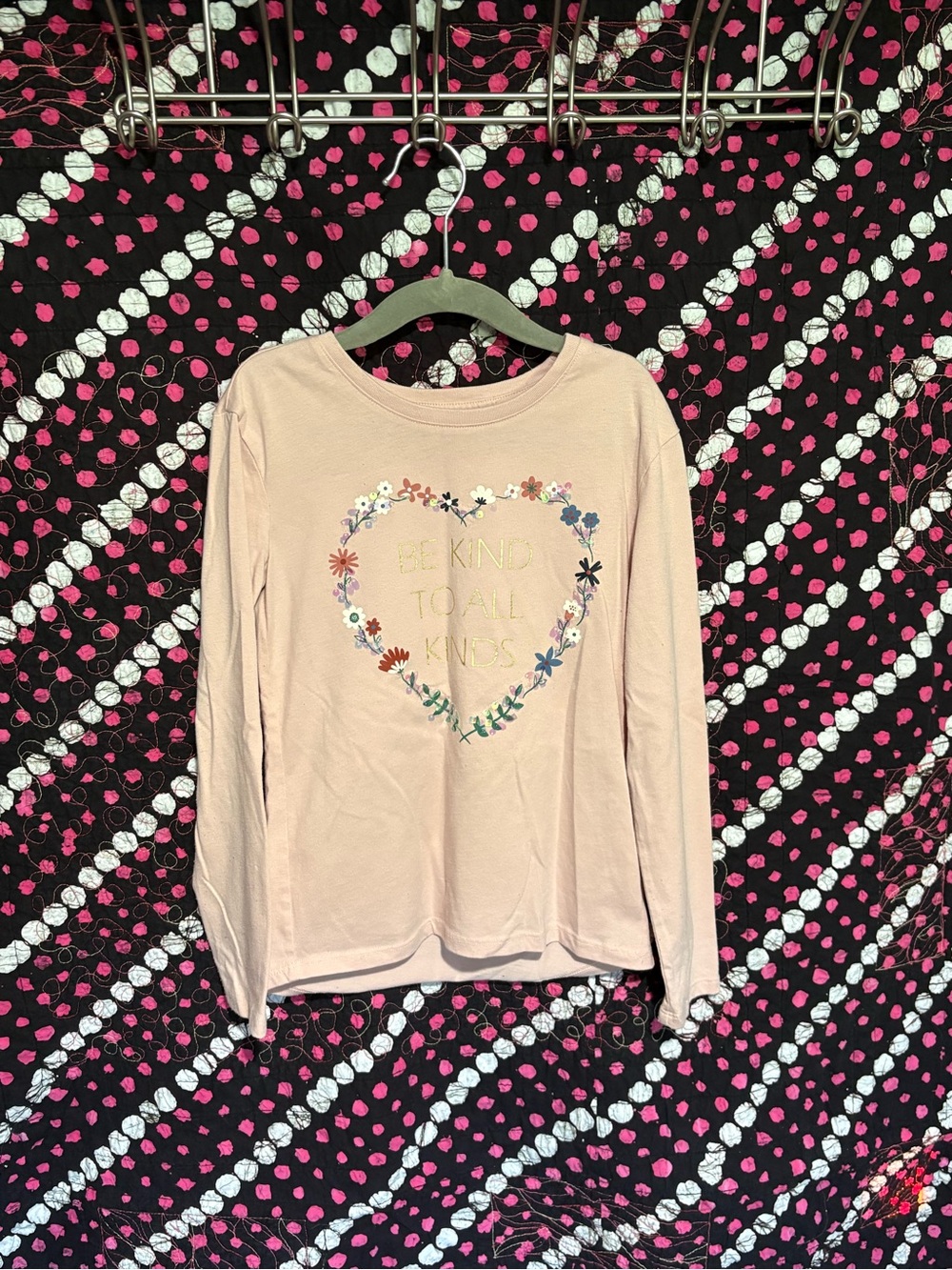 Girls' Long Sleeve Pink Floral Heart Graphic Tee